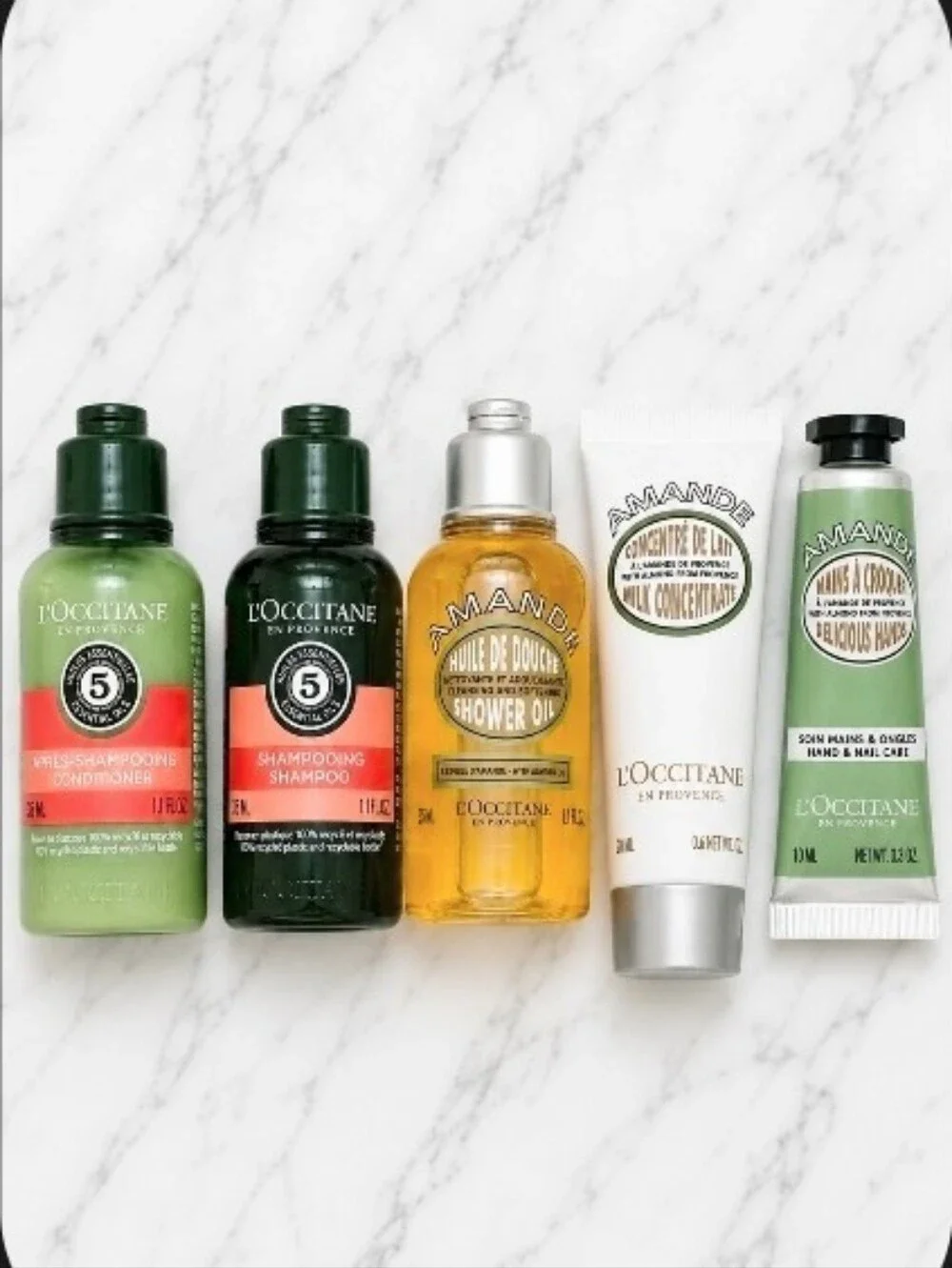 L'Occitane En Provence Merci 5 Piece Set Almond Oil, Hand Cream, Body Cream..NIB